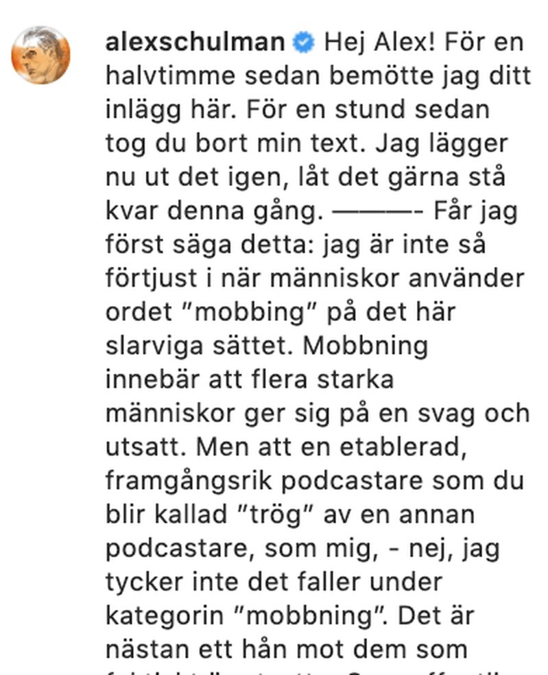 Alex Schulman kommentar Alex Schulman kommentar